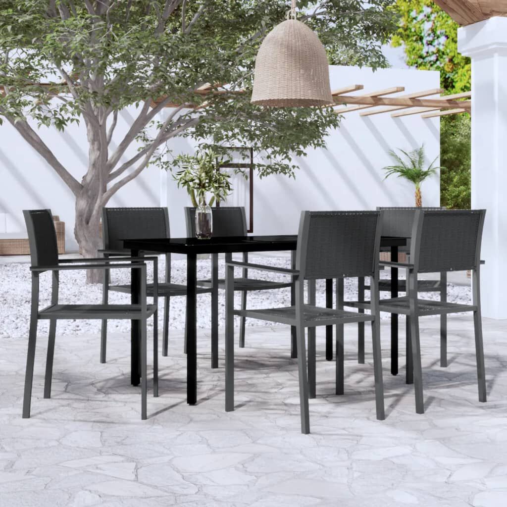 vidaXL Σετ Τραπεζαρίας Κήπου 7 Τεμαχίων Μαύρο