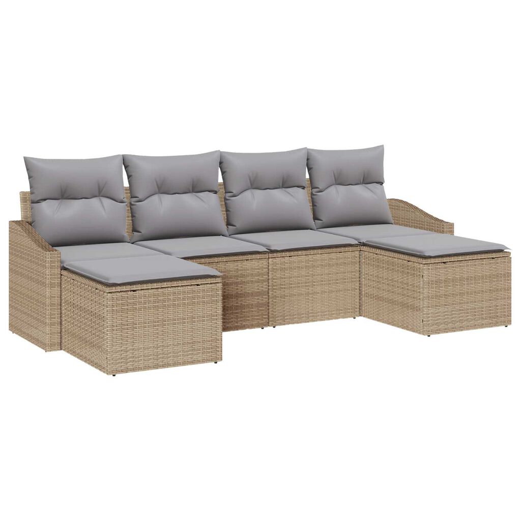 vidaXL Σετ Καναπέ Κήπου 6 pcs Μπεζ Πολυ ράταν