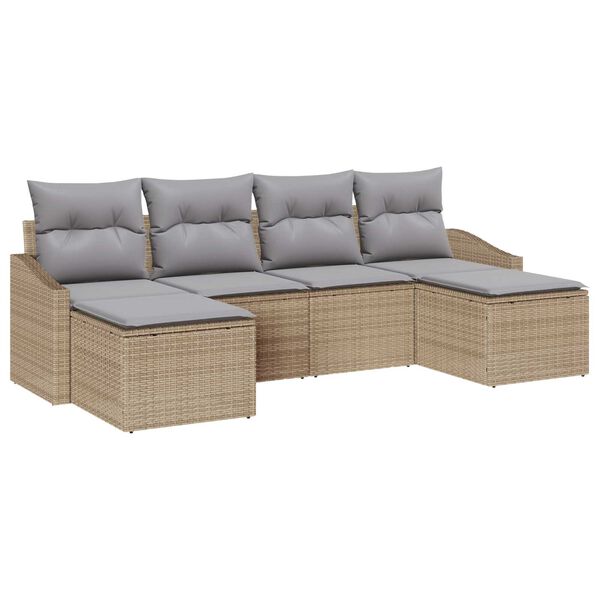 vidaXL Σετ Καναπέ Κήπου 6 pcs Μπεζ Πολυ ράταν
