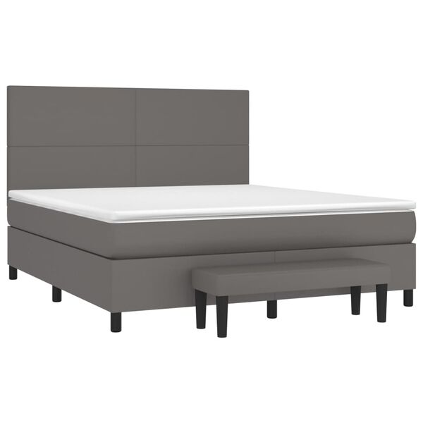 vidaXL Κρεβάτι Boxspring με Στρώμα Γκρι 180x200 εκ. Συνθετικό Δέρμα