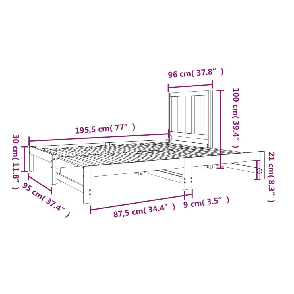 vidaXL Καναπές Κρεβάτι Συρόμενος Λευκός 2x(90x190) εκ. από Μασίφ Πεύκο