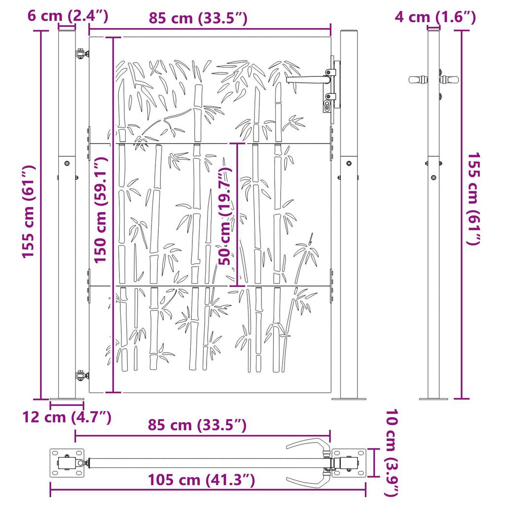 vidaXL Πύλη Κήπου Άλλο Μαύρο 105 x 150 cm Ατσάλι με Επικάλυψη Πούδρας