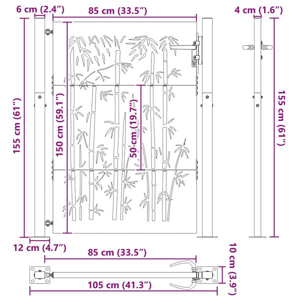 vidaXL Πύλη Κήπου Άλλο Μαύρο 105 x 150 cm Ατσάλι με Επικάλυψη Πούδρας