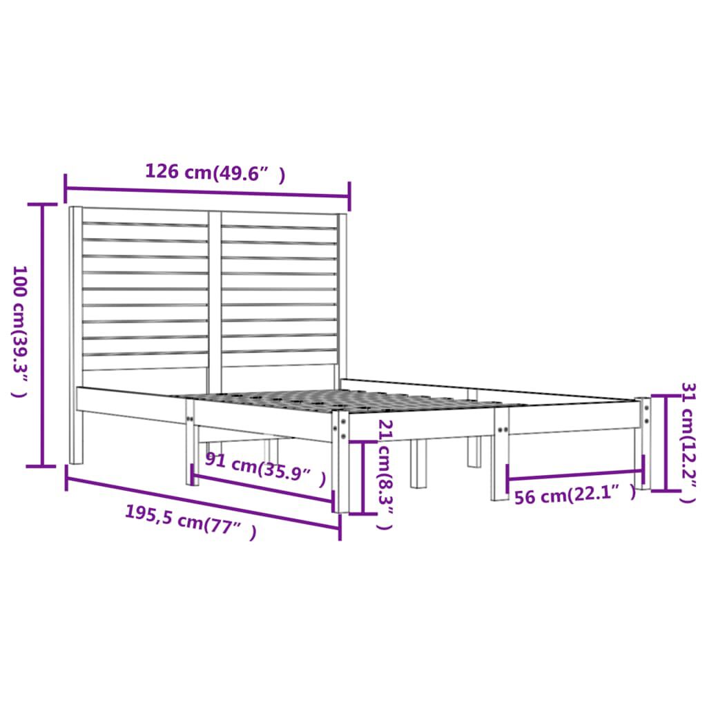 vidaXL Πλαίσιο Κρεβατιού 120 x 190 εκ. από Μασίφ Ξύλο Small Double