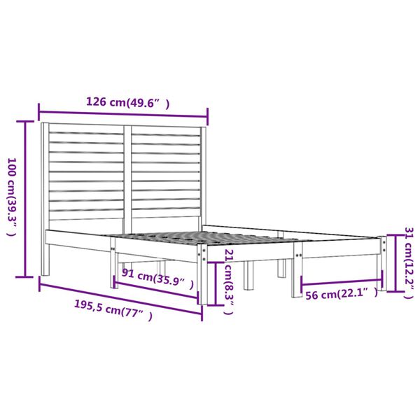 vidaXL Πλαίσιο Κρεβατιού 120 x 190 εκ. από Μασίφ Ξύλο Small Double