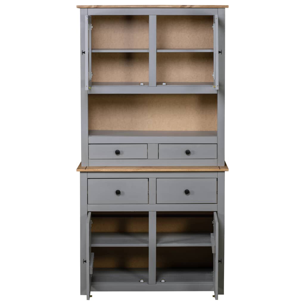 vidaXL Βιτρίνα Γκρι 93 x 40,5 x 180 εκ. Μασίφ Ξύλο Πεύκου Σειρά Panama