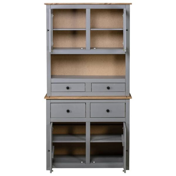 vidaXL Βιτρίνα Γκρι 93 x 40,5 x 180 εκ. Μασίφ Ξύλο Πεύκου Σειρά Panama