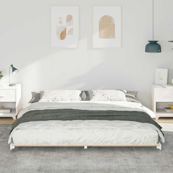 vidaXL Κρεβάτι δαπέδου Λευκό 200 x 210 cm Μασίφ ξύλο πεύκου