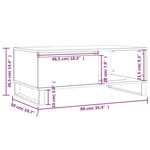 vidaXL Τραπεζάκι Σαλονιού Καφέ Δρυς 90x50x36,5 εκ. Επεξεργασμ. Ξύλο