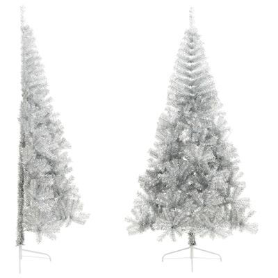 vidaXL Χριστουγεννιάτικο Δέντρο Τεχνητό Μισό με Βάση Ασημί 240 εκ. PET