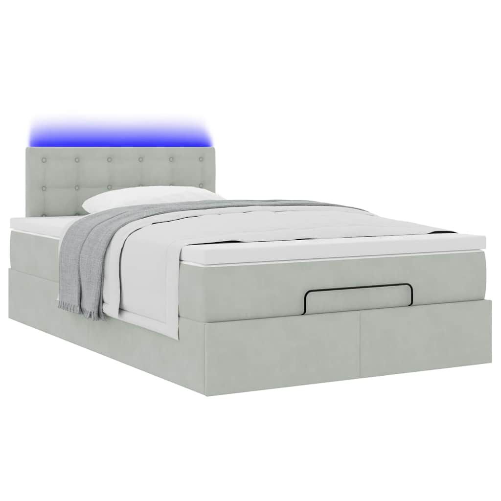 vidaXL Οθωμανικό κρεβάτι με στρώμα&LEDs Ανοιχτό γκρι 120x190cm Βελούδο