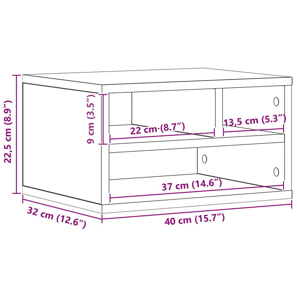 vidaXL Σταντ Εκτυπωτή Μαύρη Δρυς 40x32x22,5 cm Κατασκευασμένο Ξύλο