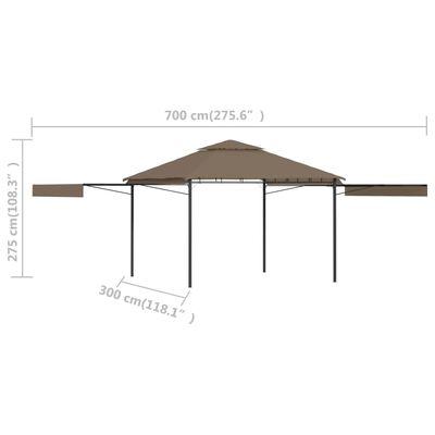 vidaXL Κιόσκι με 2 Επεκτεινόμενες Οροφές Taupe 3x3x2,75 μ. 180 γρ/μ²