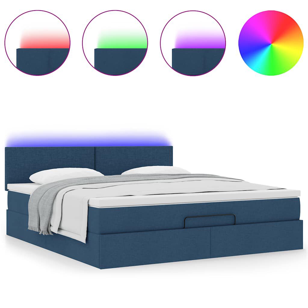 vidaXL Οθωμανικό κρεβάτι με στρώμα & LEDs Μπλε 180x200cm ύφασμα