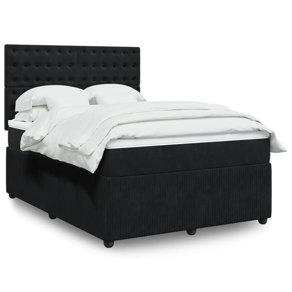 vidaXL Κρεβάτι Boxspring με Στρώμα Μαύρο 140x200 εκ. Βελούδινο