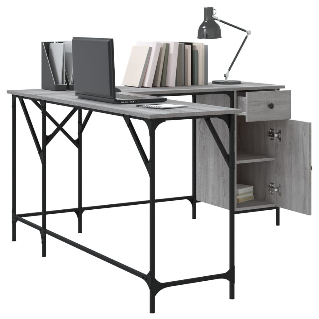 vidaXL Γραφείο Γκρι Sonoma 141x141x75 εκ. από Επεξεργασμένο Ξύλο