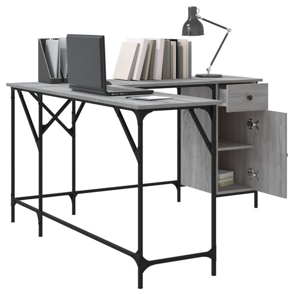 vidaXL Γραφείο Γκρι Sonoma 141x141x75 εκ. από Επεξεργασμένο Ξύλο