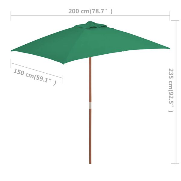 vidaXL Ομπρέλα Κήπου Πράσινη 150 x 200 εκ. με Ξύλινο Ιστό