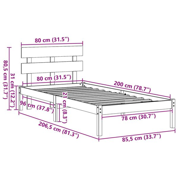 vidaXL Κρεβάτι με Κεφαλάρι Λευκό 80x200 εκ Μασίφ Ξύλο Πεύκου