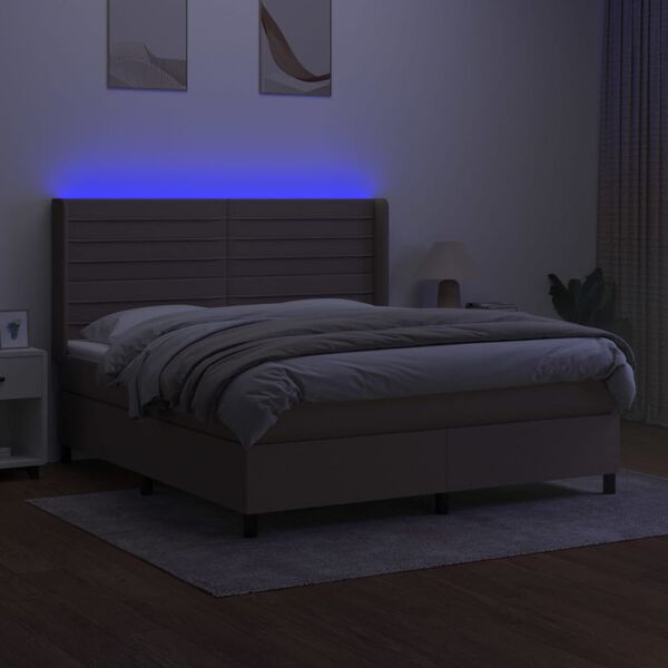vidaXL &Kappa;&rho;&epsilon;&beta;ά&tau;&iota; Boxspring &mu;&epsilon; &Sigma;&tau;&rho;ώ&mu;&alpha; & LED Taupe 180x200 &epsilon;&kappa;. &Upsilon;&phi;&alpha;&sigma;&mu;ά&tau;&iota;&nu;&omicron;