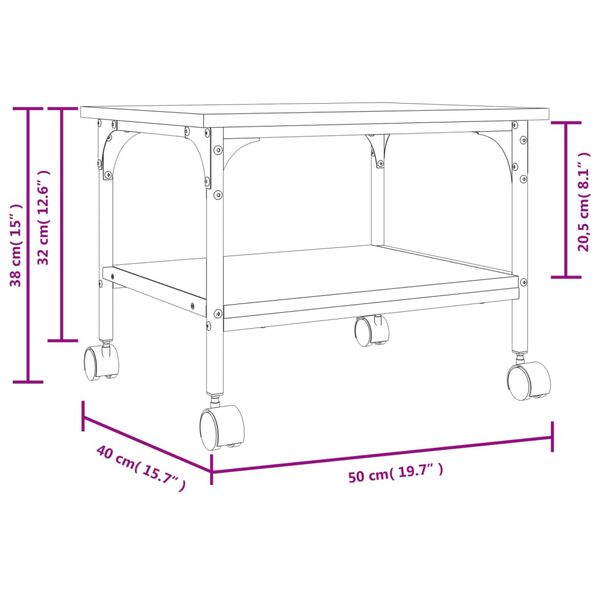 vidaXL Βάση Εκτυπωτή 2 Επιπέδων Καφέ Δρυς 50x40x38 εκ Επεξ. Ξύλο