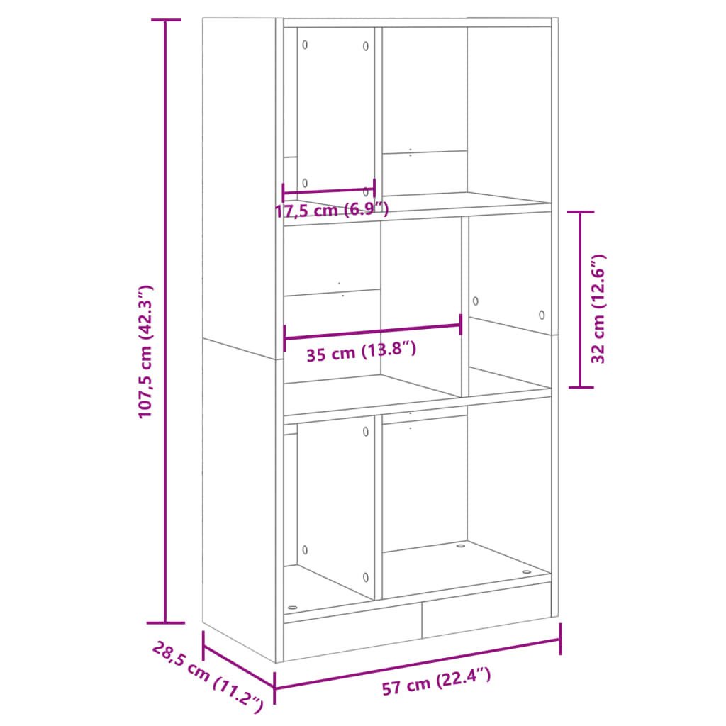 vidaXL Βιβλιοθήκη Μαύρη 57x28,5x107,5 εκ. από Επεξεργασμένο Ξύλο