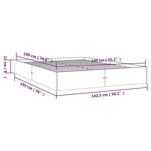 vidaXL Πλαίσιο Κρεβατιού 140 x 190 εκ. από Μασίφ Ξύλο