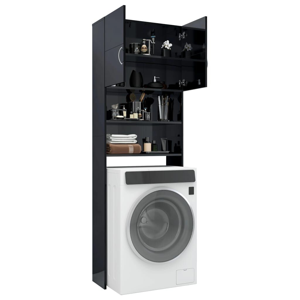 vidaXL Ντουλάπι Πλυντηρίου Γυαλιστερό Μαύρο 64 x 25,5 x 190 εκ.