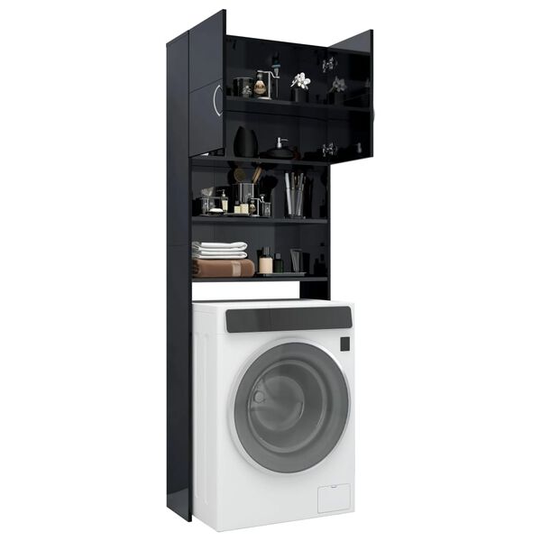 vidaXL Ντουλάπι Πλυντηρίου Γυαλιστερό Μαύρο 64 x 25,5 x 190 εκ.
