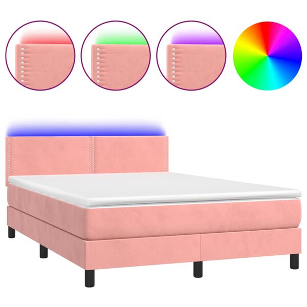 vidaXL &Kappa;&rho;&epsilon;&beta;ά&tau;&iota; Boxspring &mu;&epsilon; &Sigma;&tau;&rho;ώ&mu;&alpha; & LED &Rho;&omicron;&zeta; 140x190 &epsilon;&kappa;. &Beta;&epsilon;&lambda;&omicron;ύ&delta;&iota;&nu;&omicron;
