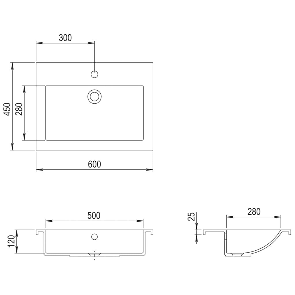 vidaXL Νιπτήρας Γκρι 600 x 450 x 120 χιλ. Γρανιτένιος