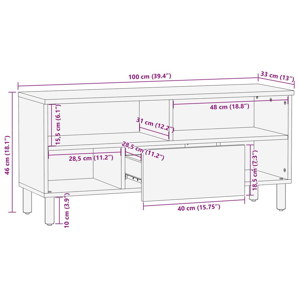 vidaXL Ντουλάπι Τηλεόρασης 100x33,5x46 εκ Κατασκευασμένο από Μασίφ Ξύλο Ακακίας