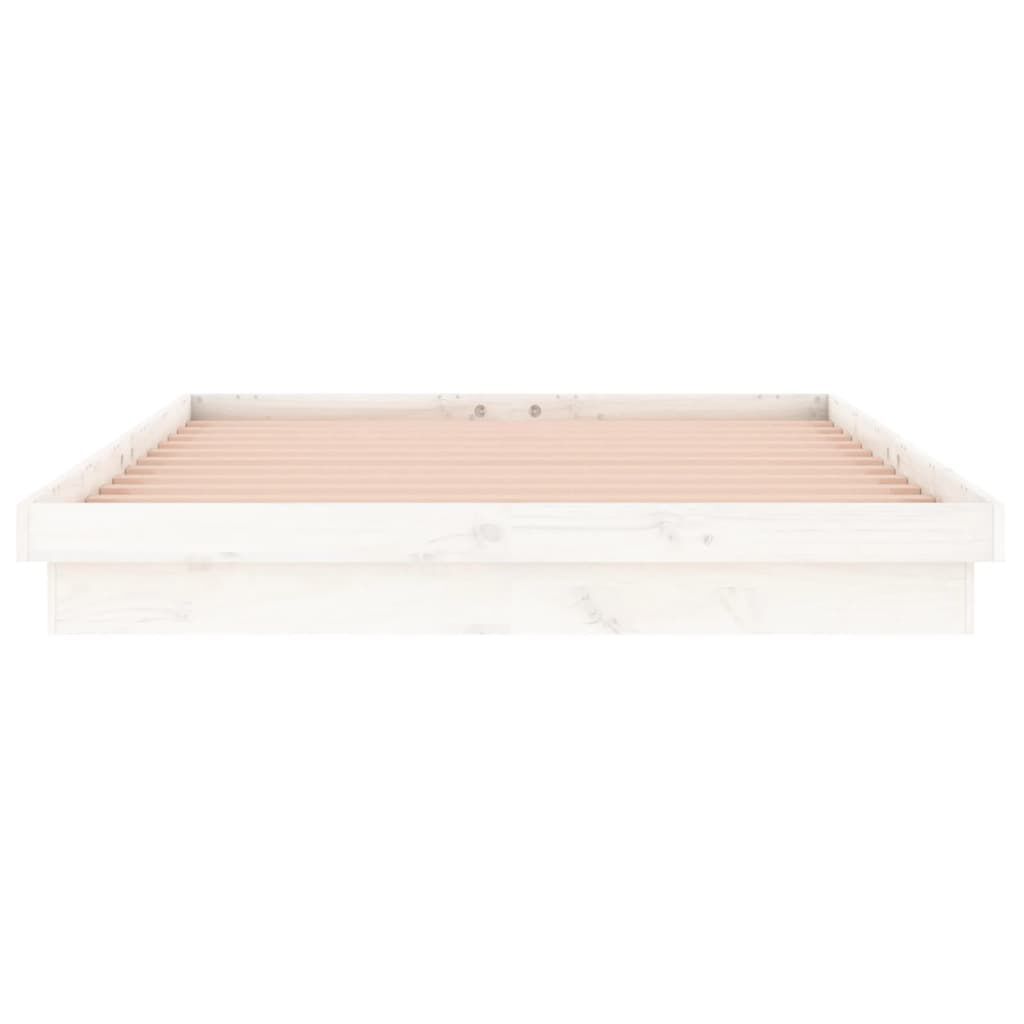 vidaXL Πλαίσιο Κρεβατιού με LED Λευκό 135x190 εκ. Διπλό Μασίφ Ξύλο