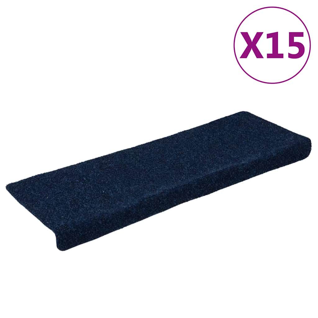 vidaXL Πατάκια Σκάλας 15 τεμ. Μπλε 65x21x4 εκ. από Βελονιασμένο Ύφασμα