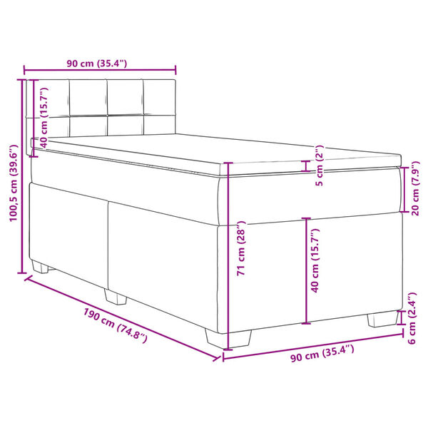 vidaXL Κρεβάτι Boxspring με Στρώμα Σκούρο Γκρι 90x190 εκ. Βελούδινο