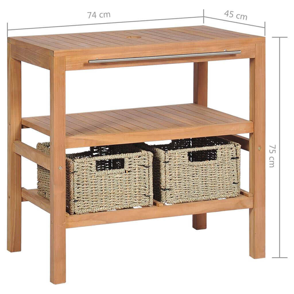 vidaXL Έπιπλο Μπάνιου 74x45x75 εκ. από Μασίφ Ξύλο Teak με 2 Καλάθια