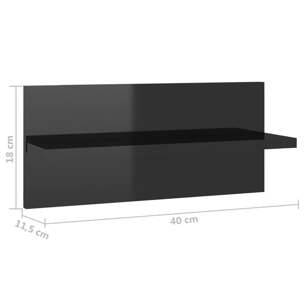 vidaXL Ραφιέρες Τοίχου 2 τεμ. Γυαλιστερό Μαύρο 40 x 11,5 x 18 εκ.