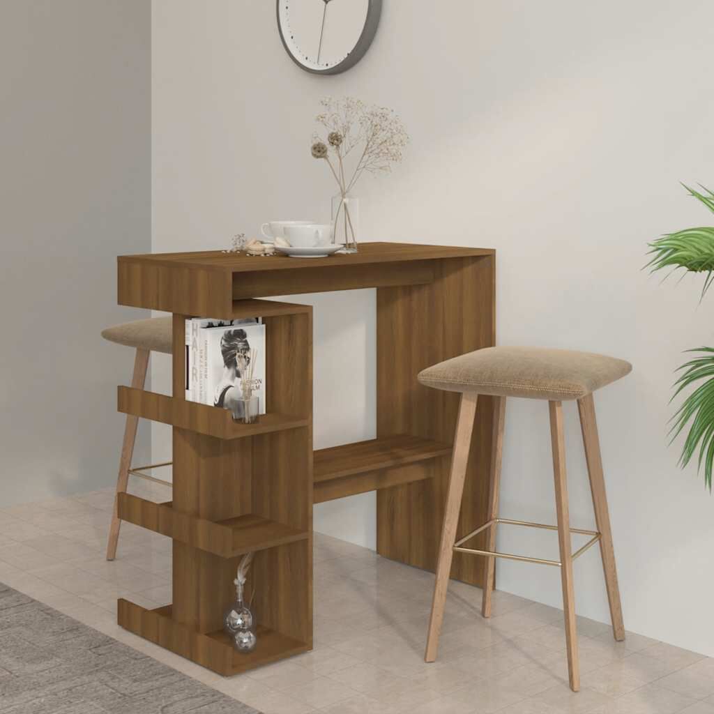 vidaXL Τραπέζι Μπαρ με Ράφια Καφέ Δρυς 100x50x101,5εκ από Επεξ. Ξύλο