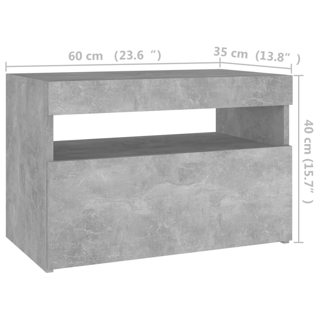 vidaXL Κομοδίνο με LED Γκρι Σκυροδέματος 60 x 35 x 40 εκ.