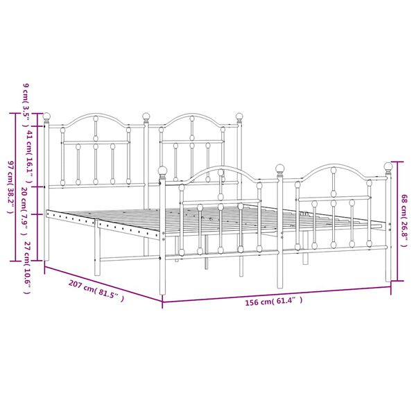 vidaXL Πλαίσιο Κρεβατιού με Κεφαλάρι&Ποδαρικό Μαύρο 150x200εκ. Μέταλλο