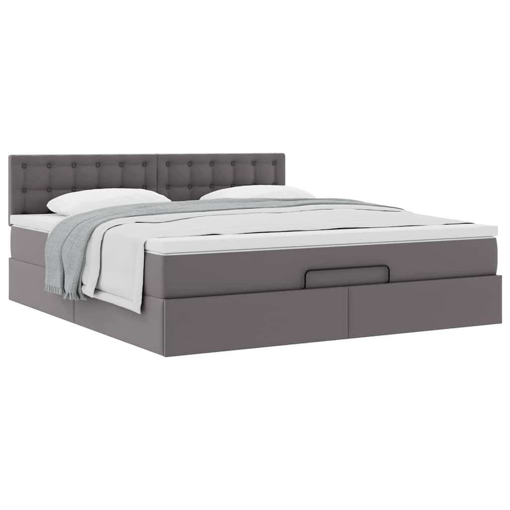 vidaXL Οθωμανικό κρεβάτι με στρώμα Γκρι 180x200cm Faux Leather