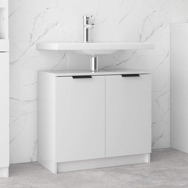 vidaXL Ντουλάπι Μπάνιου Γυαλιστερό Λευκό 64,5x33,5x59εκ. Επεξεργ. Ξύλο