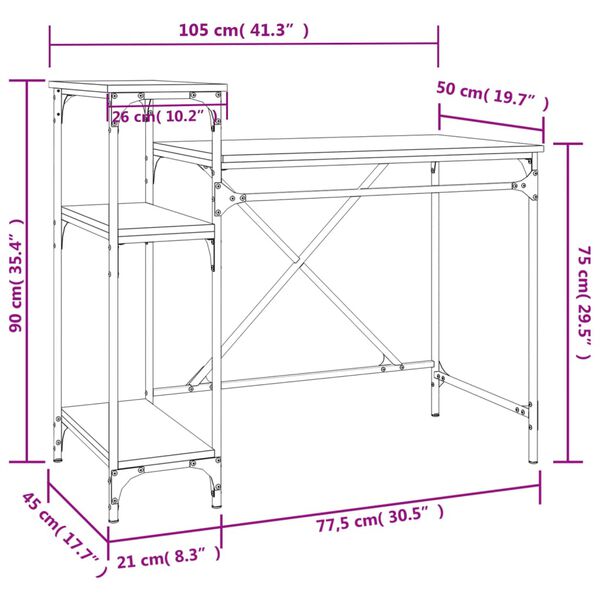 vidaXL Γραφείο με Ράφια Καπνιστή Δρυς 105x50x90 εκ. Επεξ. Ξύλο/Σίδηρος