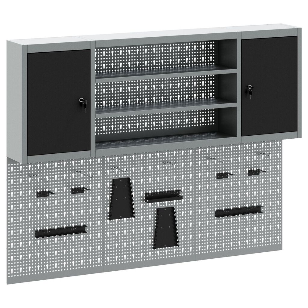 vidaXL Σετ Εργαλείων με 6 Τεμάχια και Πίνακα Pegboard Τοίχου Μαύρο Μέταλλο