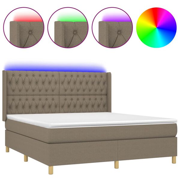 vidaXL &Kappa;&rho;&epsilon;&beta;ά&tau;&iota; Boxspring &mu;&epsilon; &Sigma;&tau;&rho;ώ&mu;&alpha; & LED Taupe 180x200 &epsilon;&kappa;. &Upsilon;&phi;&alpha;&sigma;&mu;ά&tau;&iota;&nu;&omicron;