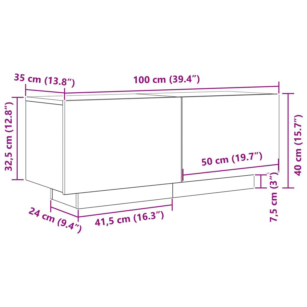 vidaXL Ντουλάπα τηλεόρασης Μαύρη Δρυς 100x35x40 εκ. από Ξύλο