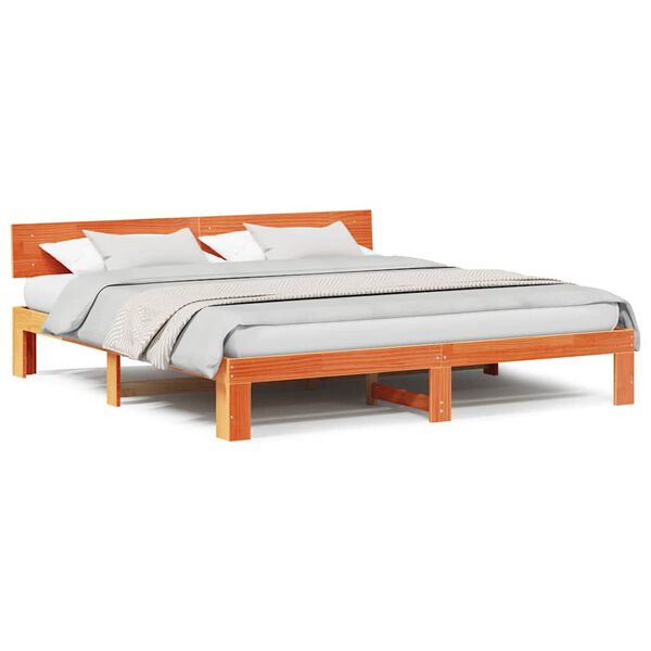 vidaXL Σκελετός Κρεβατιού Καφέ 200 x 200 cm Μασίφ ξύλο πεύκου