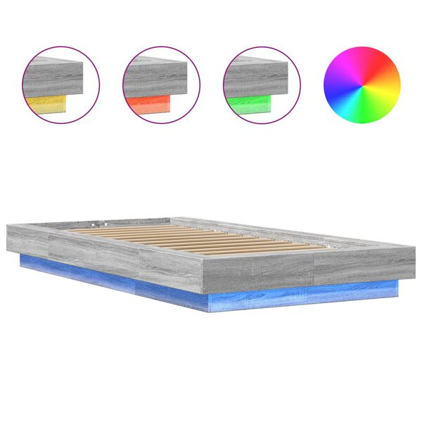 vidaXL Πλαίσιο Κρεβατιού με LED Γκρι Sonoma 100x200 εκ. Επεξεργ. Ξύλο