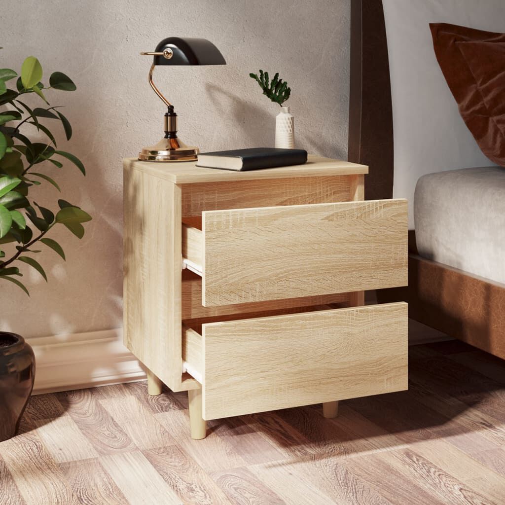 vidaXL Κομοδίνο Sonoma Δρυς 40x35x50εκ. με Πόδια από Μασίφ Ξύλο Πεύκου
