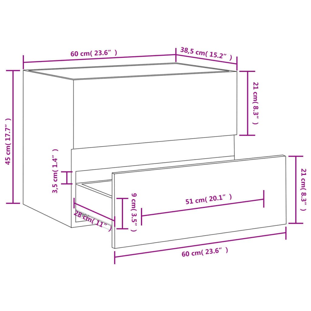 vidaXL Ντουλάπι Νιπτήρα Μαύρο 60x38,5x45 εκ. από Επεξεργασμένο Ξύλο